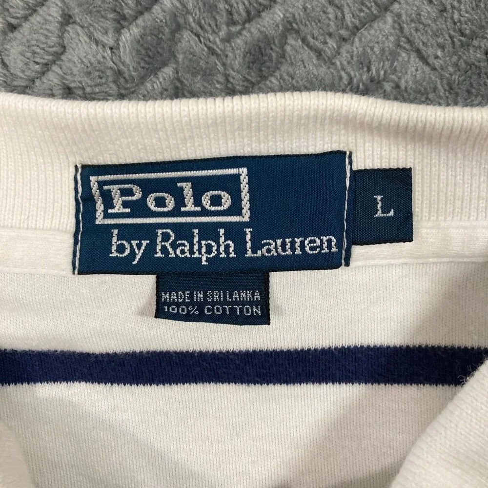 Polo Ralph Lauren Polo Shirt Mens L Striped White Navy Blue